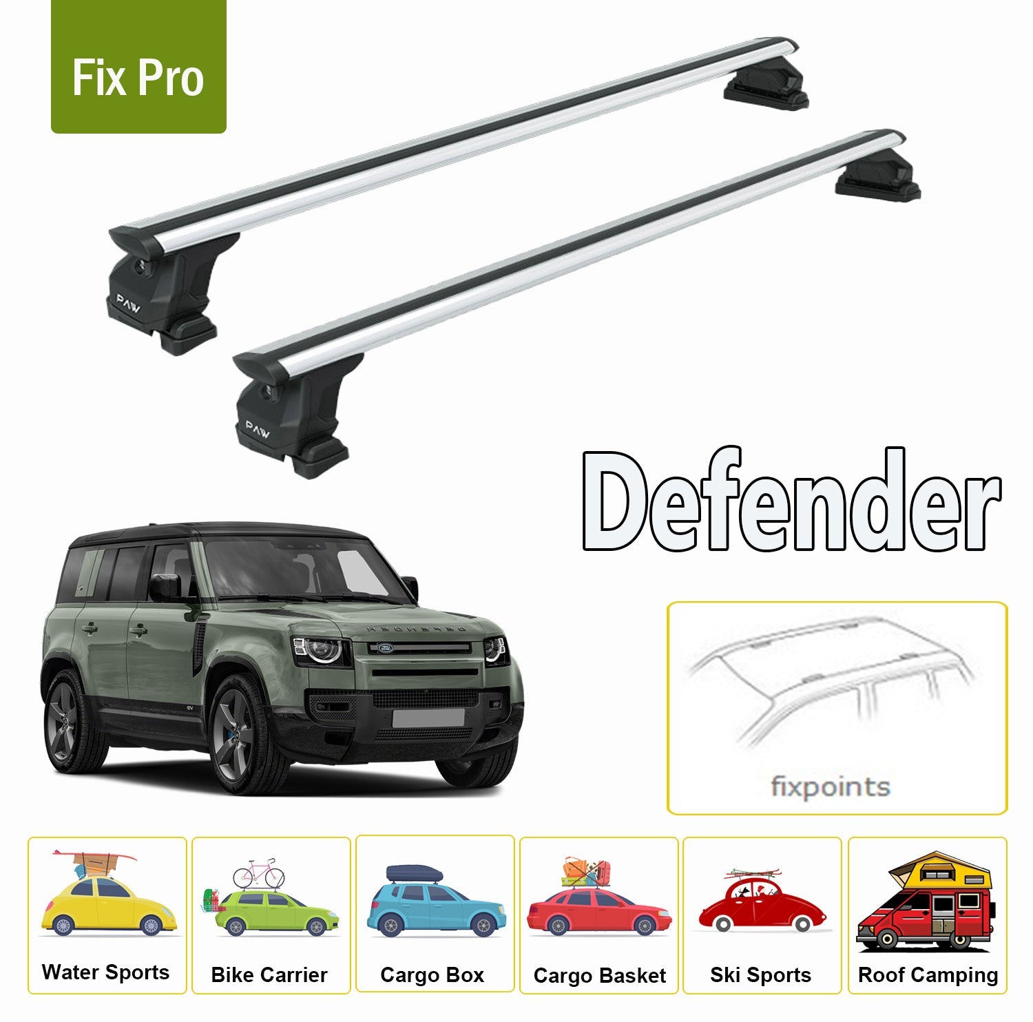 For Land Rover Defender Roof Rack Cross Bars Fix Point Alu Silver 2020-Up For Land Rover Defender Roof Rack Cross Bars Fix Point Alu Silver 2020-Up